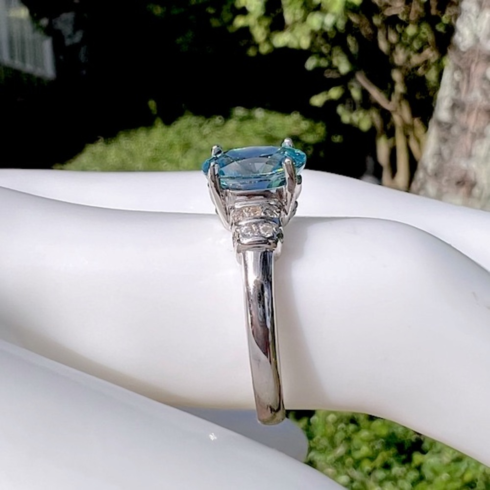 Cambodian Blue Zircon White Zircon Sterling Silver Ring - Picture 8 of 13